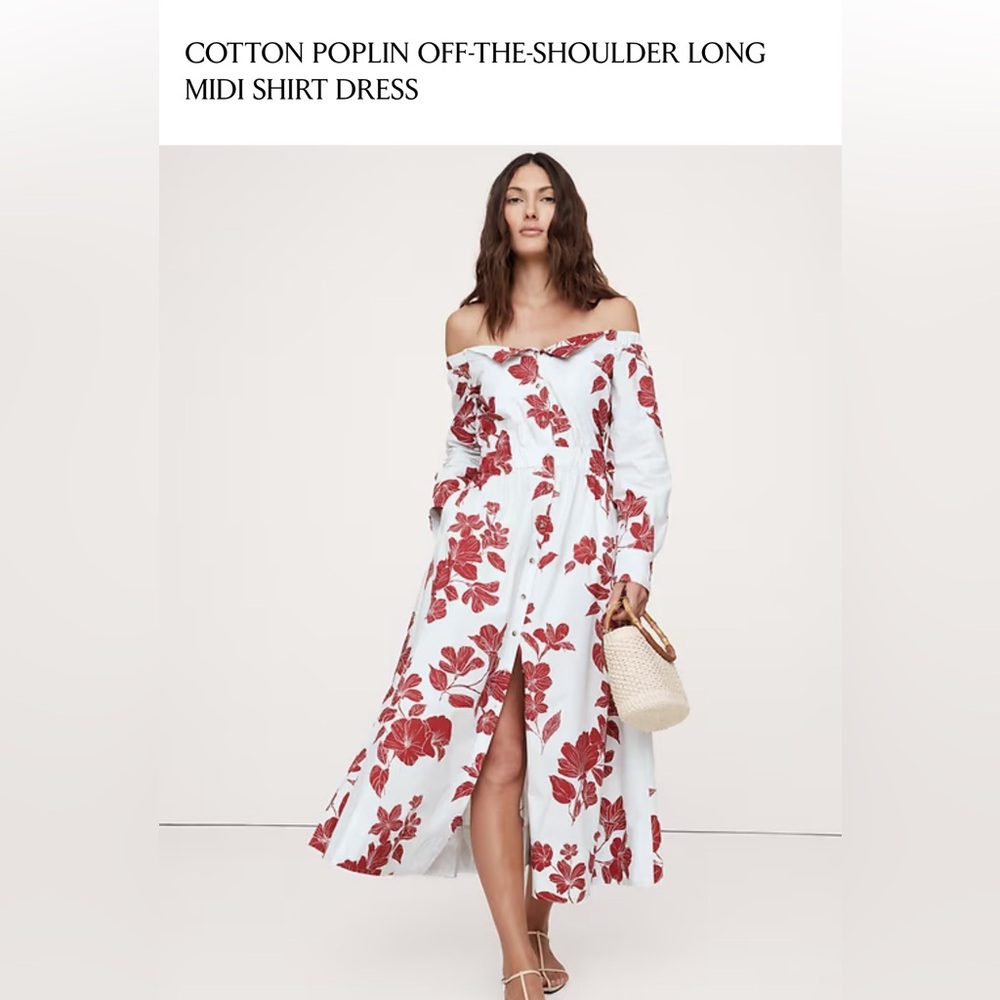 Cotton Poplin Off-The-Shoulder Long Midi Shirt Dress